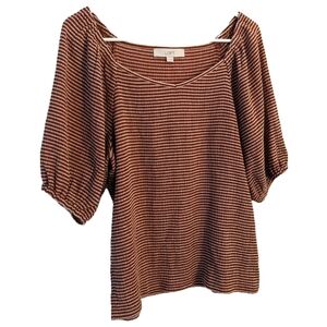 Loft Red Striped Seersucker Blouse